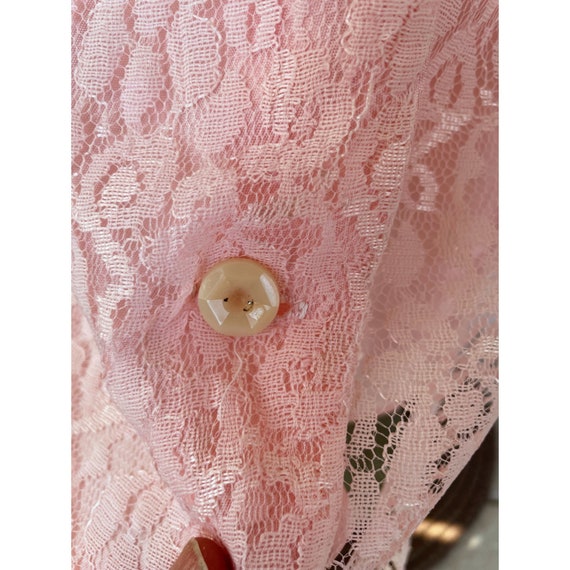 Vintage 1950s Pink Floral Lace Bed Jacket Robe - image 8