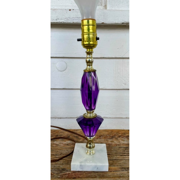 Vintage 1960s Purple Lucite small table lamp Marble base