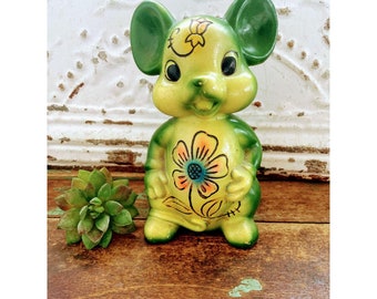 Vintage Ceramaster Mouse Bank Hippy Flower Power