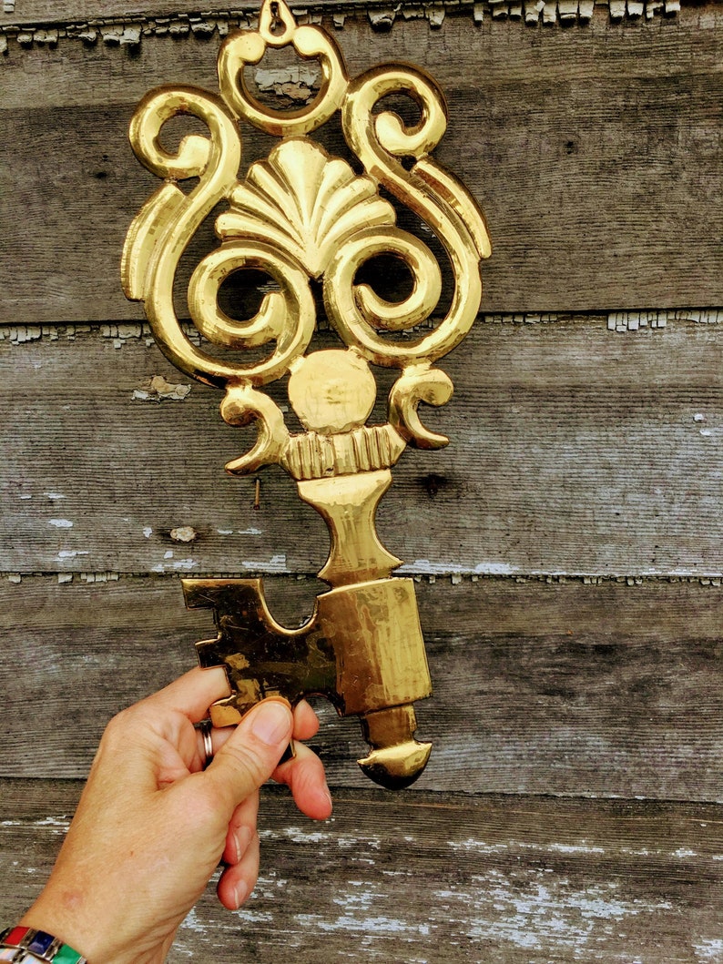 Vintage large Brass Skeleton Key Wall Hanging Decor Plaque Etsy