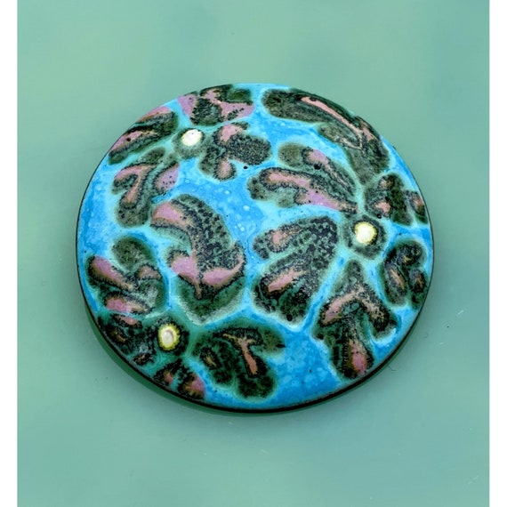 Vintage 1960s Copper Enamel Floral Brooch Moderni… - image 1