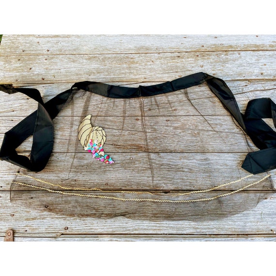 Vintage Hostess Net Half Apron Cornucopia with fr… - image 1