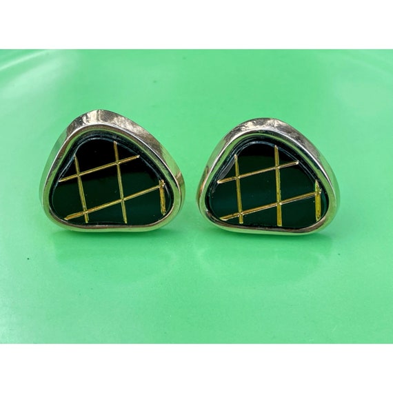 Vintage 1960s Chunky Mens Cufflinks Black Glass M… - image 2