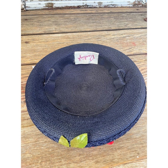 Vintage 1950s Straw Round hat Big Millinery Flowe… - image 8
