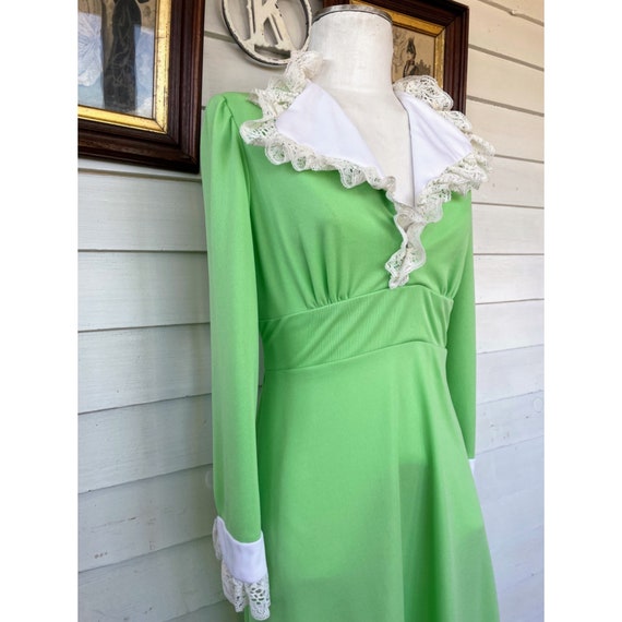 Vintage 1970's Lime Green Maxi Dress Mod Poly KNit - image 9