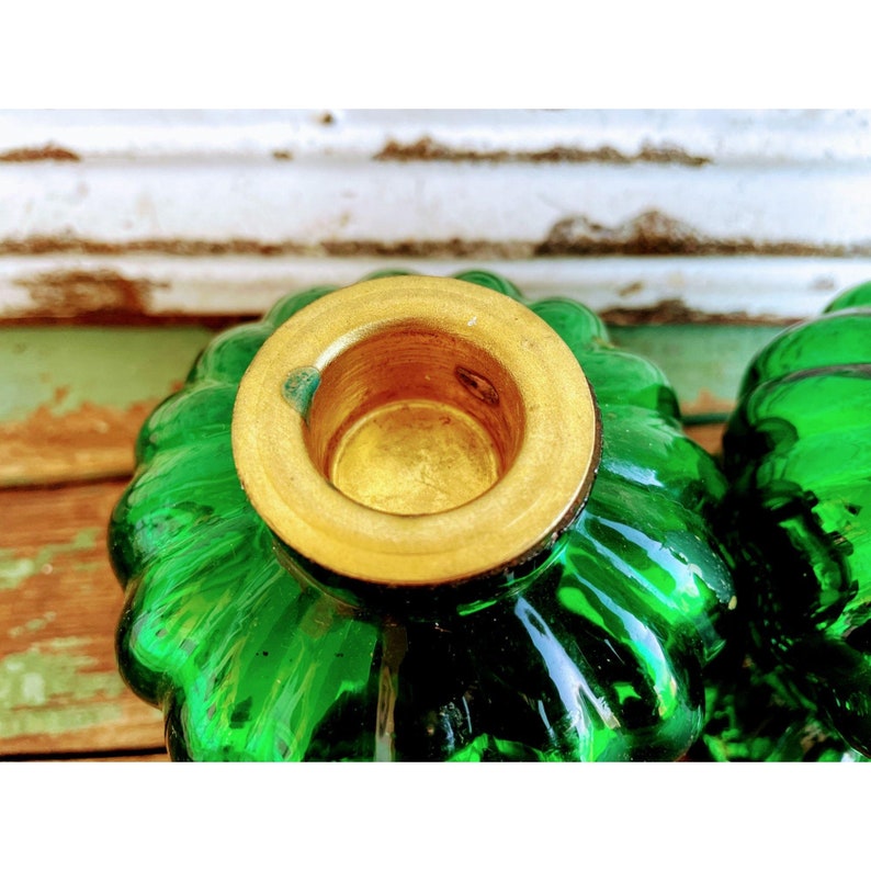 Vintage Green Art Glass Candle Holders Christmas Etsy