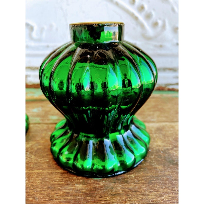 Vintage Green Art Glass Candle Holders Christmas Etsy