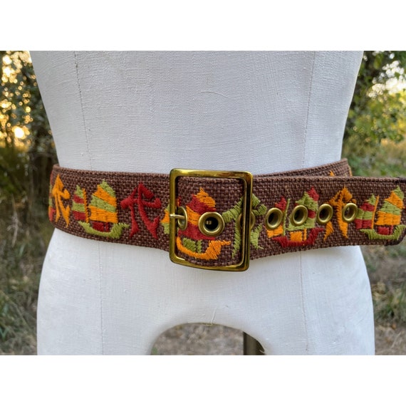 Vintage Burlap Wide Belt Chinese Embroidered Lett… - image 8