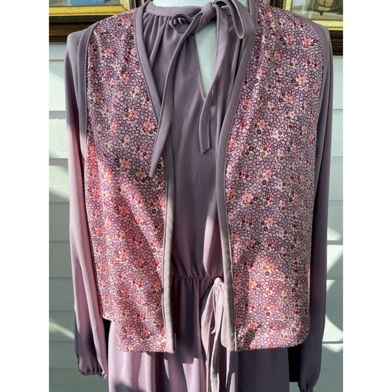 Vintage 1970s Sears Dress with Vest Mauve Poly kn… - image 7