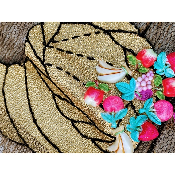 Vintage Hostess Net Half Apron Cornucopia with fr… - image 6