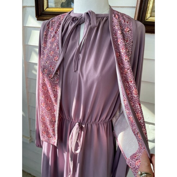 Vintage 1970s Sears Dress with Vest Mauve Poly kn… - image 4