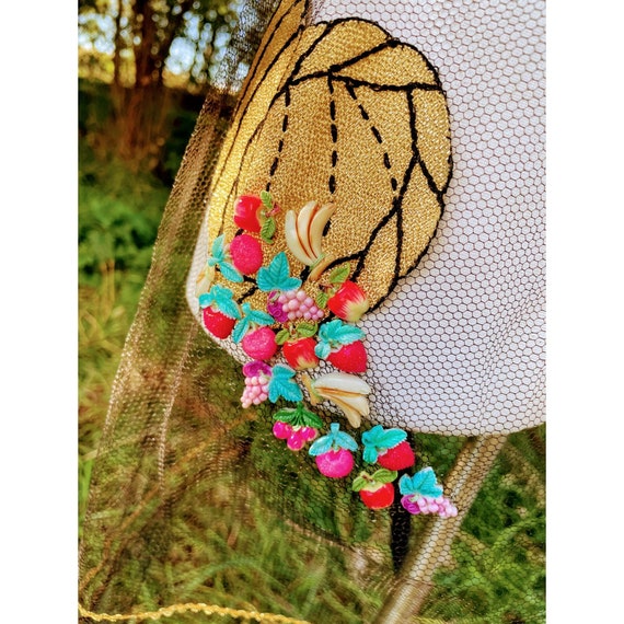 Vintage Hostess Net Half Apron Cornucopia with fr… - image 9