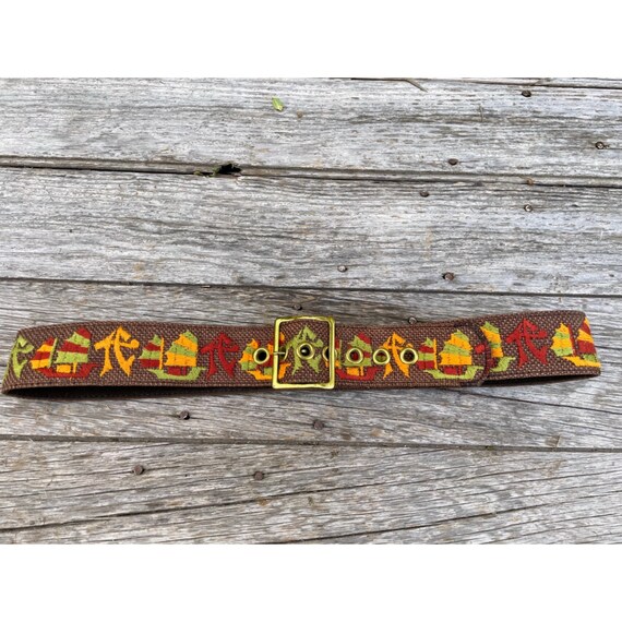 Vintage Burlap Wide Belt Chinese Embroidered Lett… - image 1