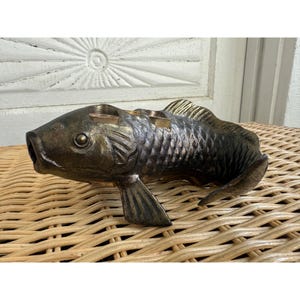 Vintage MCM Japan Bronze Metal Koi Fish Flower Frog Ikebana