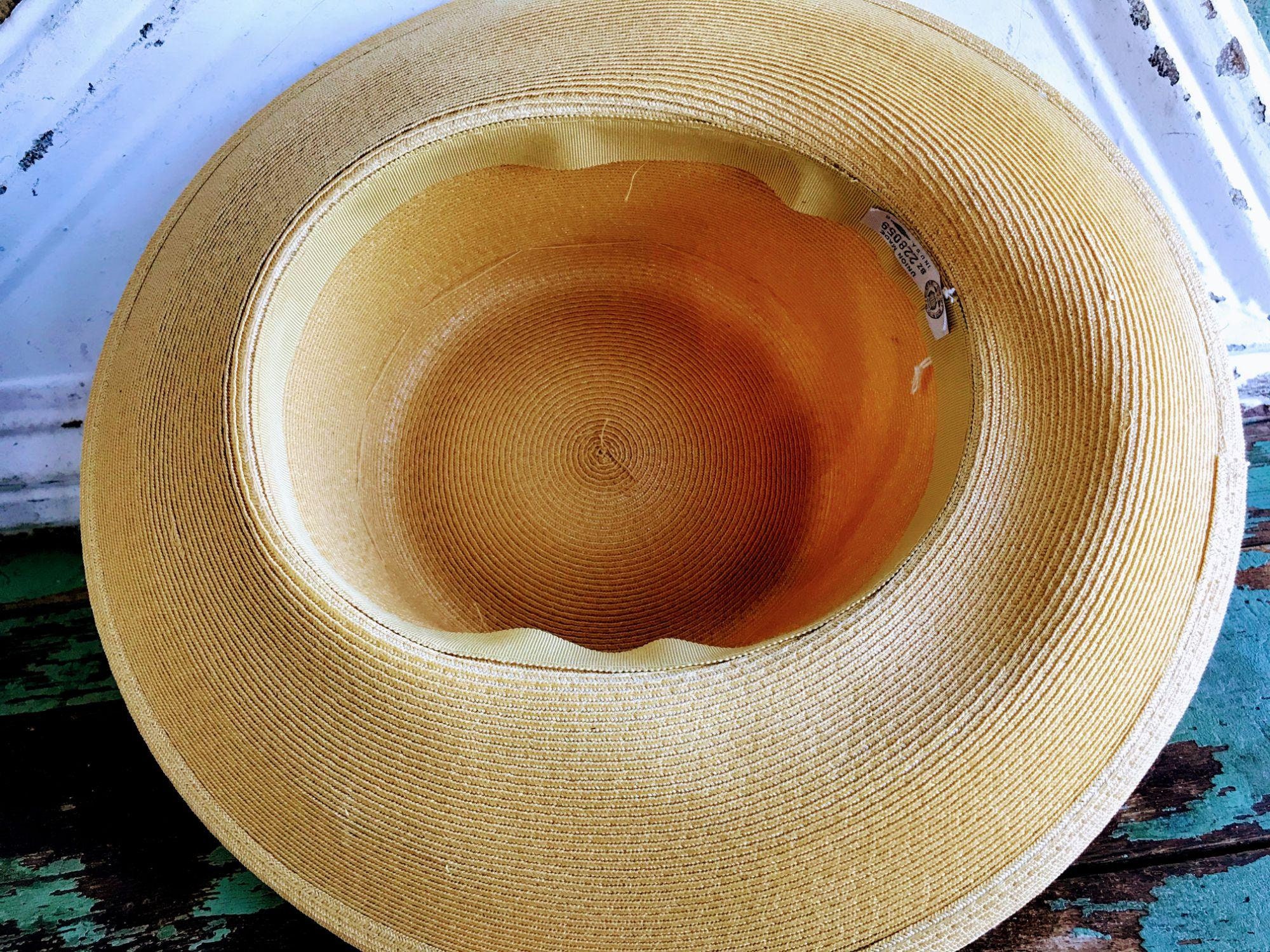 Vintage Mustard Big Flower Wide Brim Straw Hat XXL Wide Brim Straw Sun Hat w/ Raffia Embroidered Flowers  main image 4