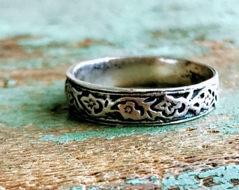 Anillo vintage de plata de ley con diseño floral de cardos, talla 7
