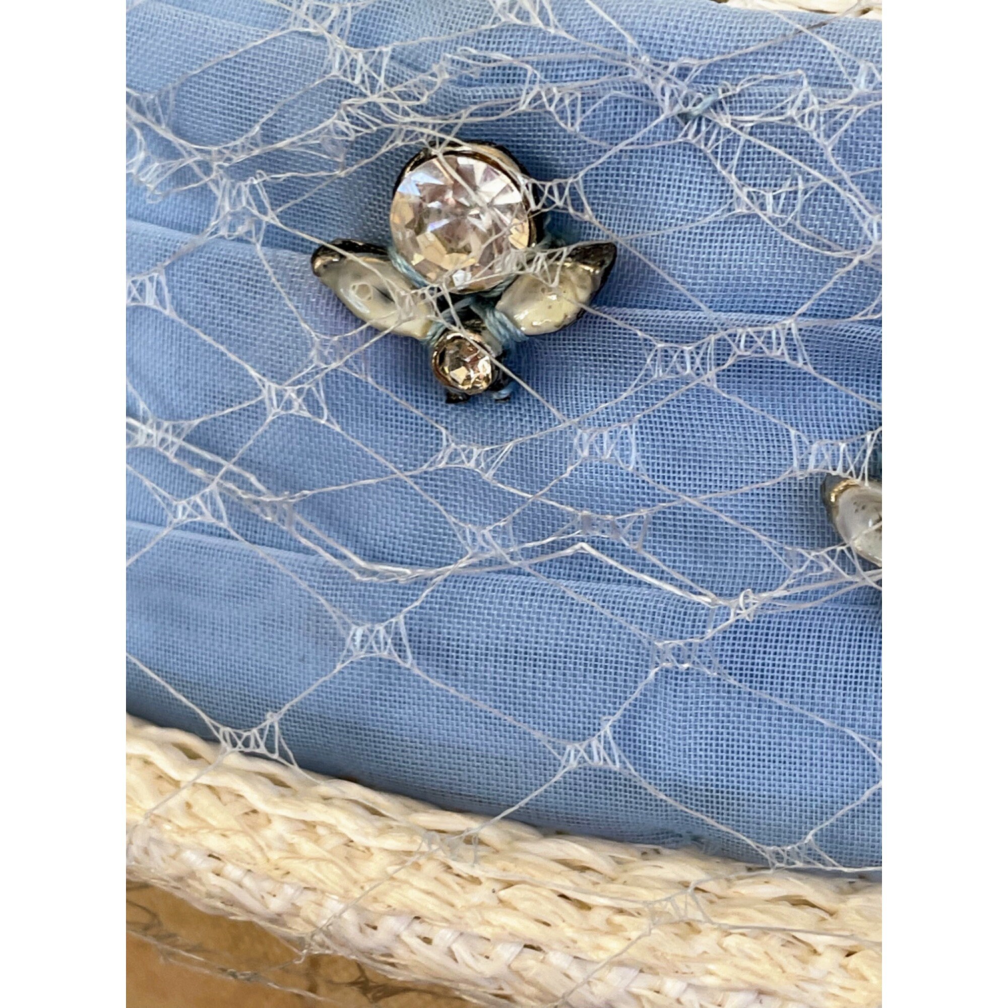 Vintage 1950s Straw Pill Box Hat Whit Rhinestone Bees Bugs A Bee in My Bonnet Straw Hat Trinket Box - Etsy main image 3