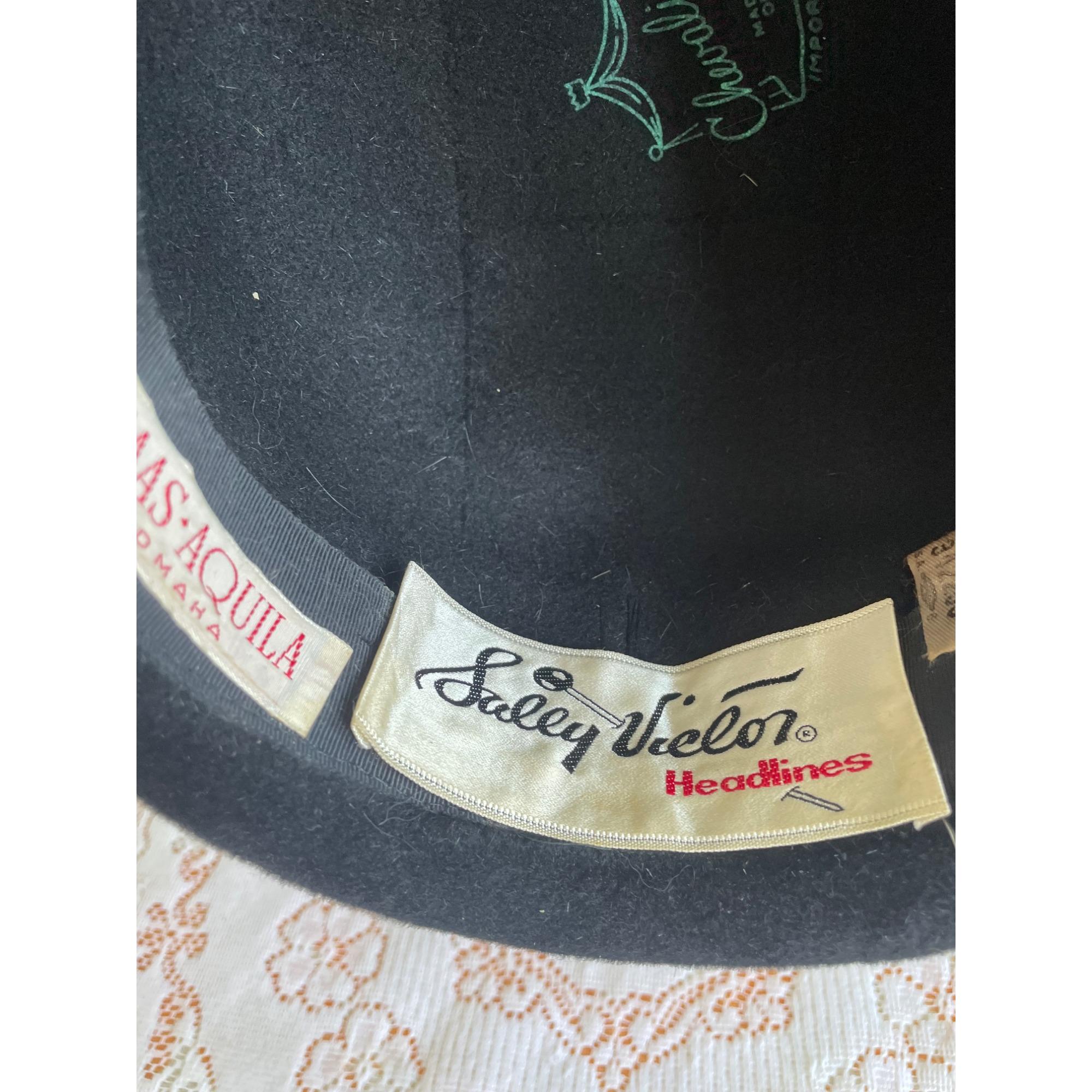 Vintage 1940s  Black Felt Bowler Hat With Studded Ribbon Band Vintage 1940s Black Felt Bowler Hat With Studded Ribbon Band  main image 3