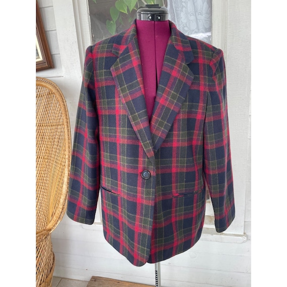 Vintage 1980's Womens Blazer Jacket Tartan Plaid W