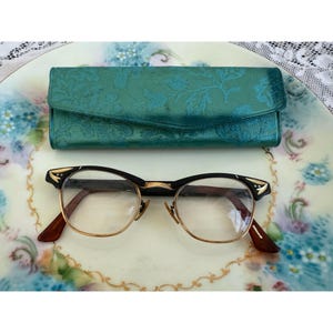 Vintage 50&#39;s 12K Yellow gold filled Cat Eye Eyeglasses with Case