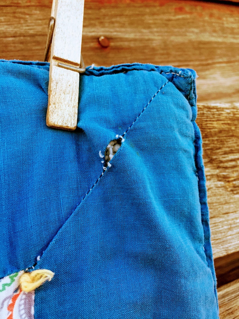 Vintage Blue Paisly Blue Hand Tied Baby Blanket Quilt Comforter
