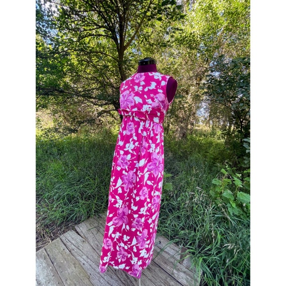 Vintage 1960s Maxi Hawaiian Dress BJ's Hot Pink C… - image 1