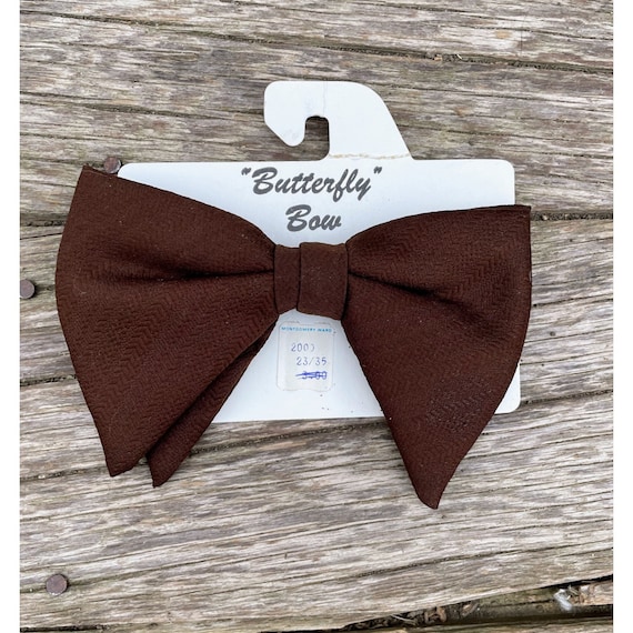 Vintage 1970s Big Butterfly Bow Tie Brown NOS