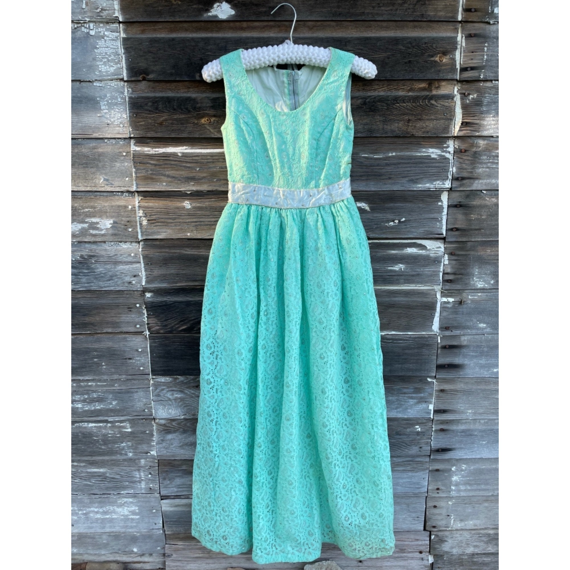 Vintage 1960 Lace Aqua Green Maxi Dress Vintage 1960 Lace Aqua Green Maxi Dress