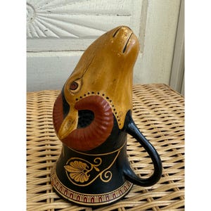Vintage 60&#39;s Greece Head Rams Terra Cotta Pottery Cup