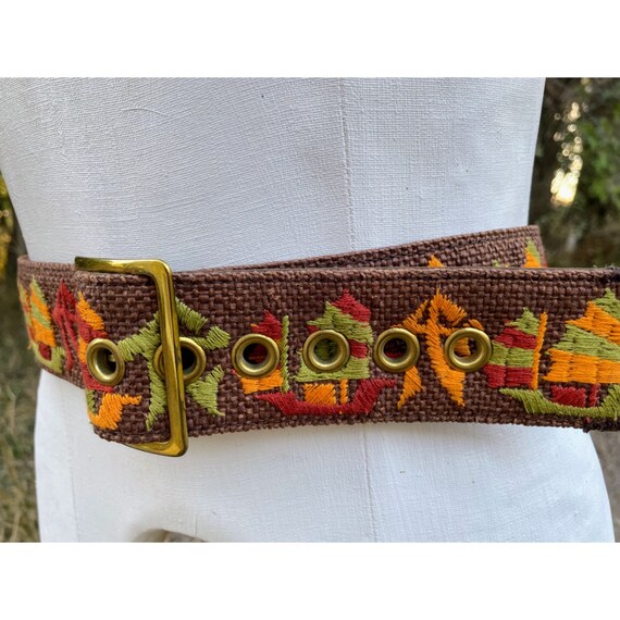 Vintage Burlap Wide Belt Chinese Embroidered Lett… - image 10