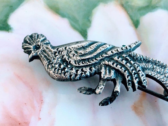 Antique Cast Sterling Huge Bird of Paradise Brooc… - image 4