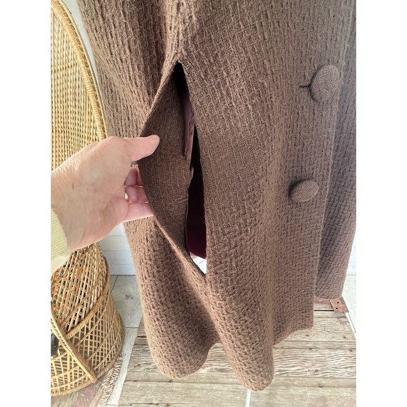 Vintage 1960 Brown Wool Long Button Cape MOD One … - image 3