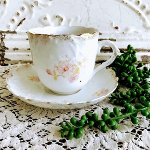 Vintage German Porcelain Shaving Mug Cup Saucer Pink  Floral