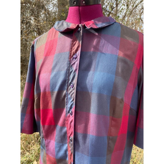 Vintage 1970s Button Front Shirt Dress Plaid Hob … - image 2