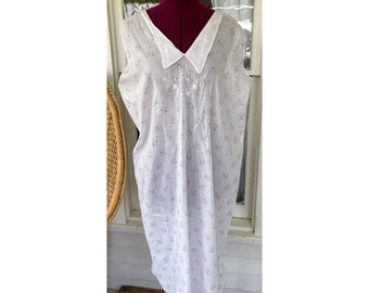 Antique 1930s Batiste Cotton Embroidery Night Gown Floral Cottage