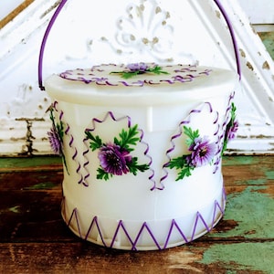 Vintage Plastic Kitschy storage Bucket with Purple flowers