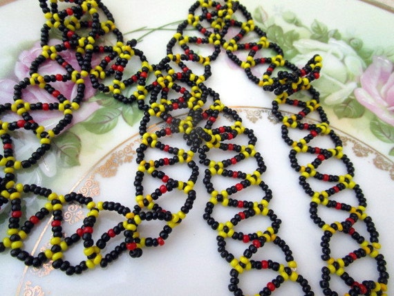 Vintage woven Beaded Necklace Lariat Tassel South… - image 3