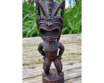 Vintage 1970s Resin Faux wood Tiki Sculpture statue 6" Boho