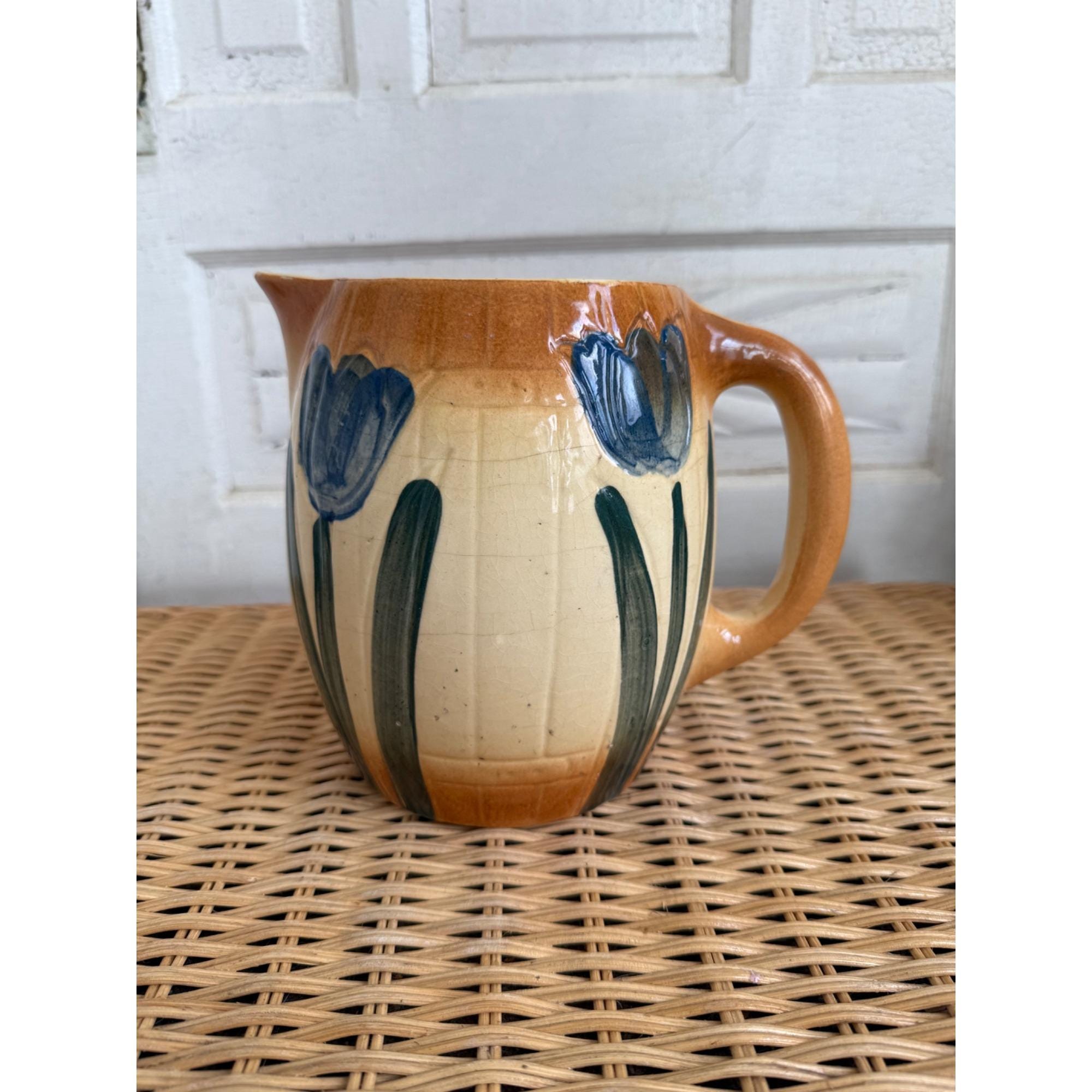 Antique 1910s Roseville Pottery Tulip Milk Pitcher Farmhouse
