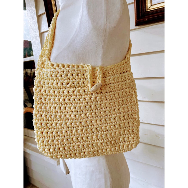 Vintage 70's Crochet Rope Off white strap Purse Boho HIppy image 6