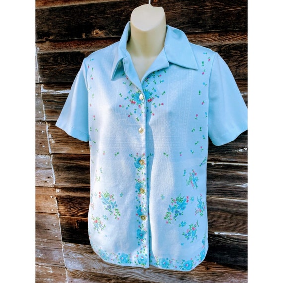 Vintage MOD 1970s Smartique Hippy Blue Floral Lad… - image 1