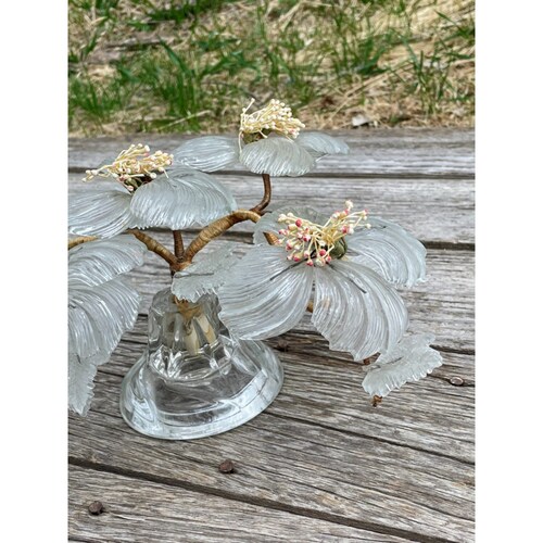 Vintage Venetian Italian Clear Glass Flower Arrangement on Stand shops