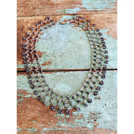 Vintage woven glass seed Collar drape necklace - image 2