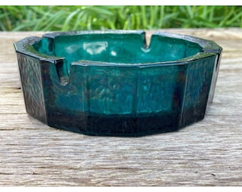 Vintage MCM Blenko Pebble Turquoise Blue Glass Ashtray