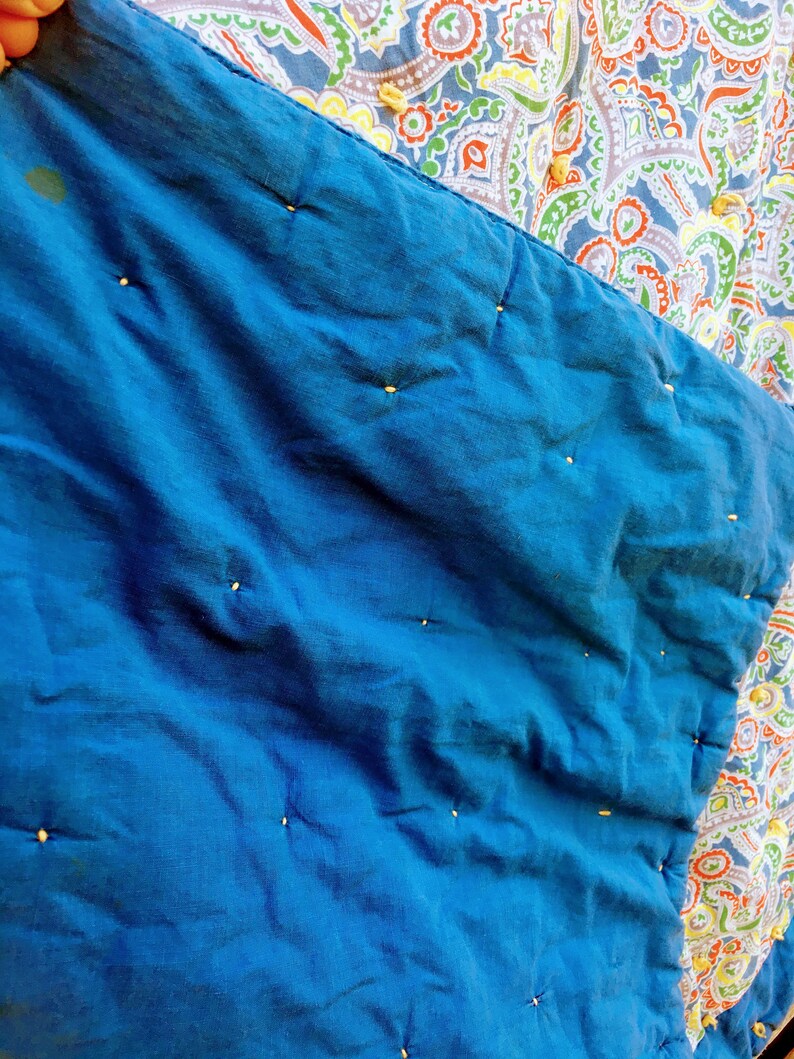 Vintage Blue Paisly Blue Hand Tied Baby Blanket Quilt Comforter
