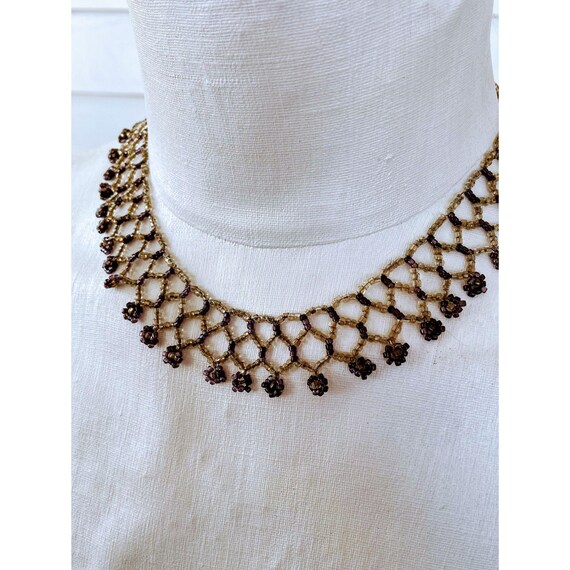 Vintage woven glass seed Collar drape necklace - image 8