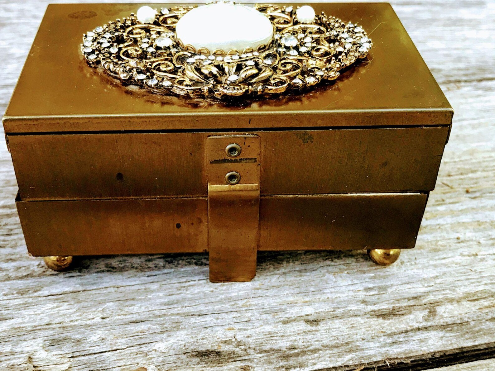 Vintage Brass Rhinestone Folding Accordion Jewelry Box With Etsy