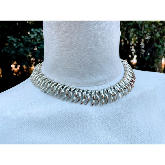 Vintage Coro Silvertone spike Necklace Choker - image 8