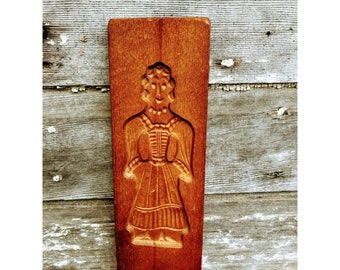 Vintage carved Wood Springerle Cookie Mold Woman