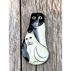 Vintage Folk Art Lacquer wood Cat Brooch